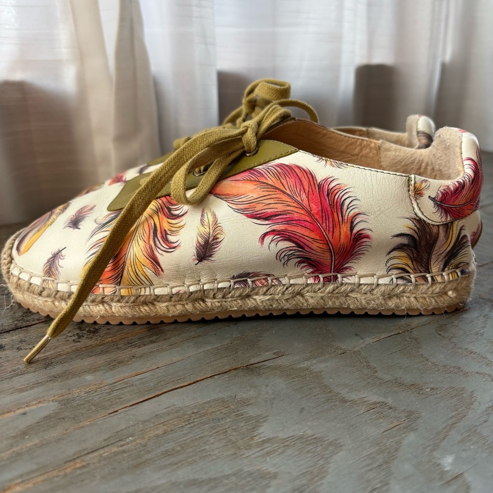 Anuschka feather print leather espadrille shoes | size 8
